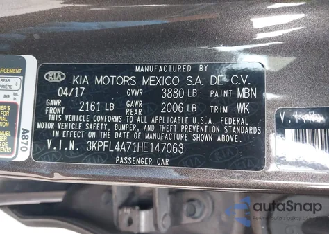 2017 Kia Forte Lx from USA, damaged, VIN 3KPFL4A71HE147063